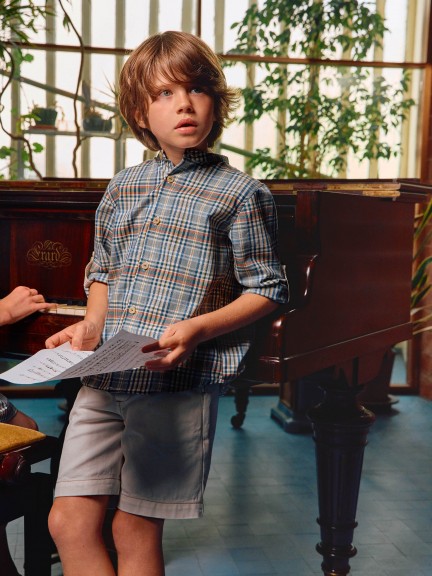 Mandarin collar checked shirt Mandarin collar checked shirt