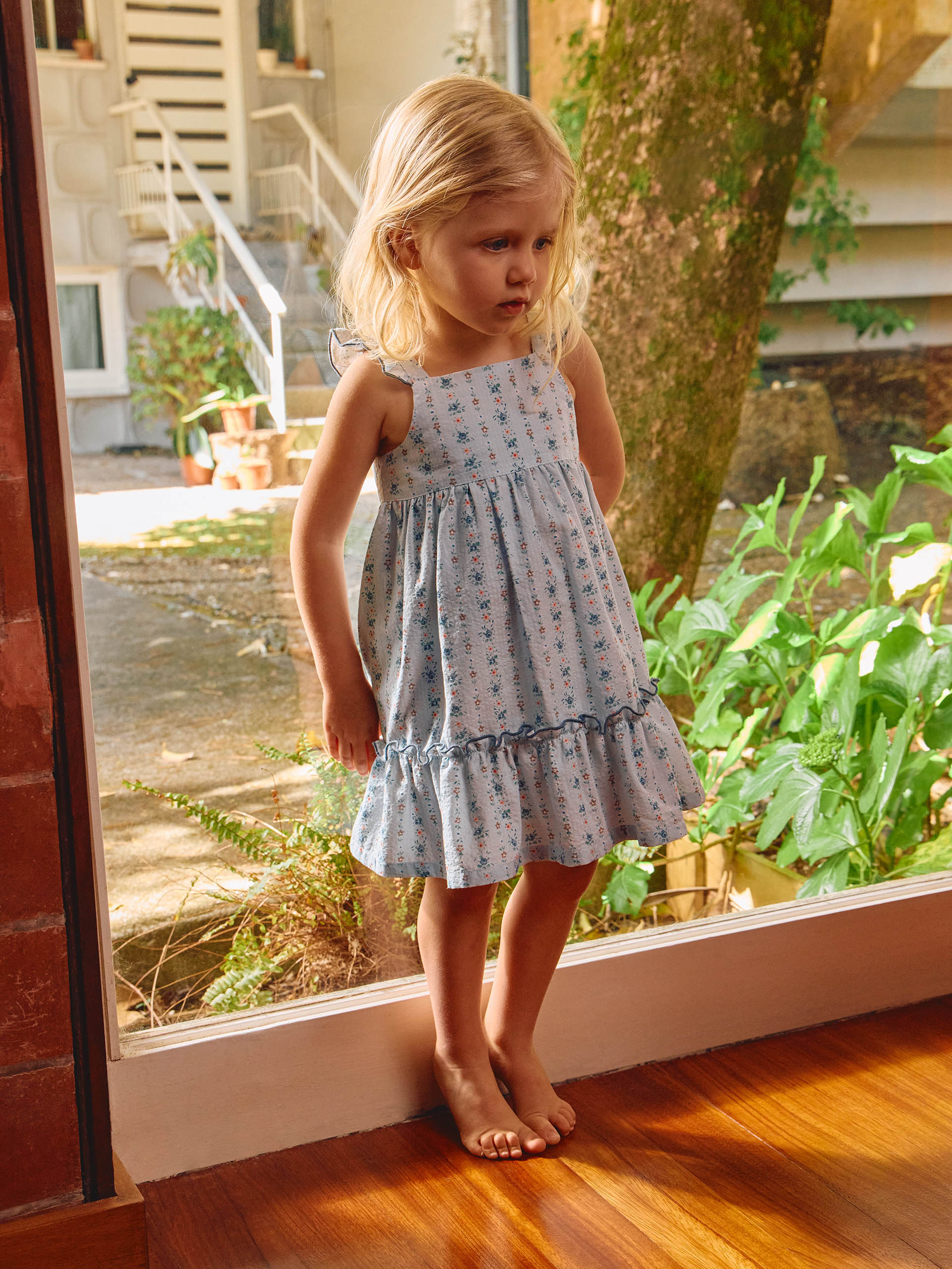 Floral print seersucker dress