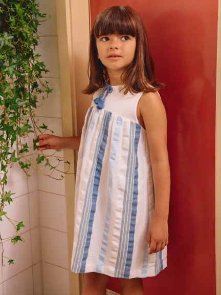 Dress in striped textured fabric