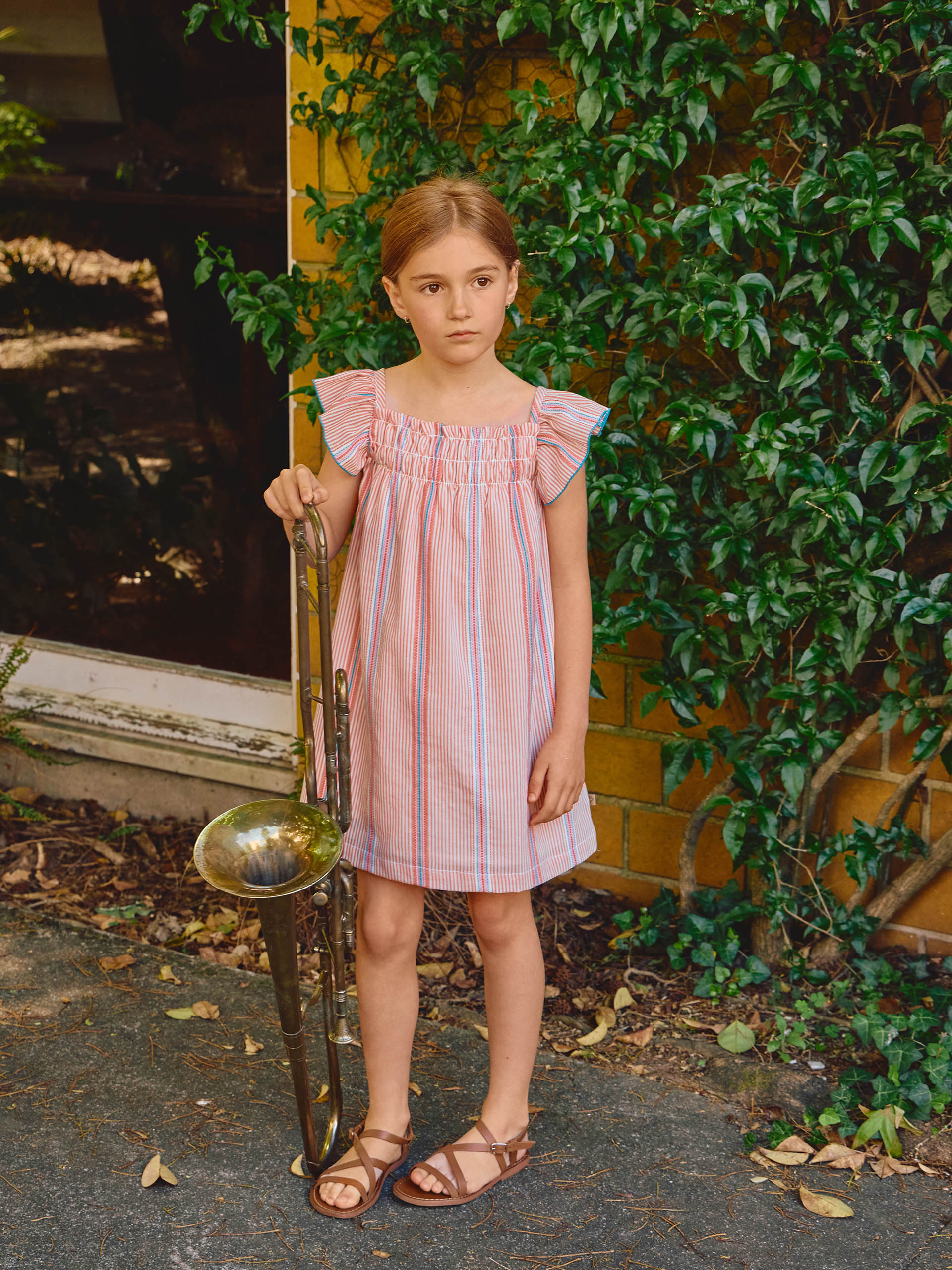 Dress in jacquard striped fabric