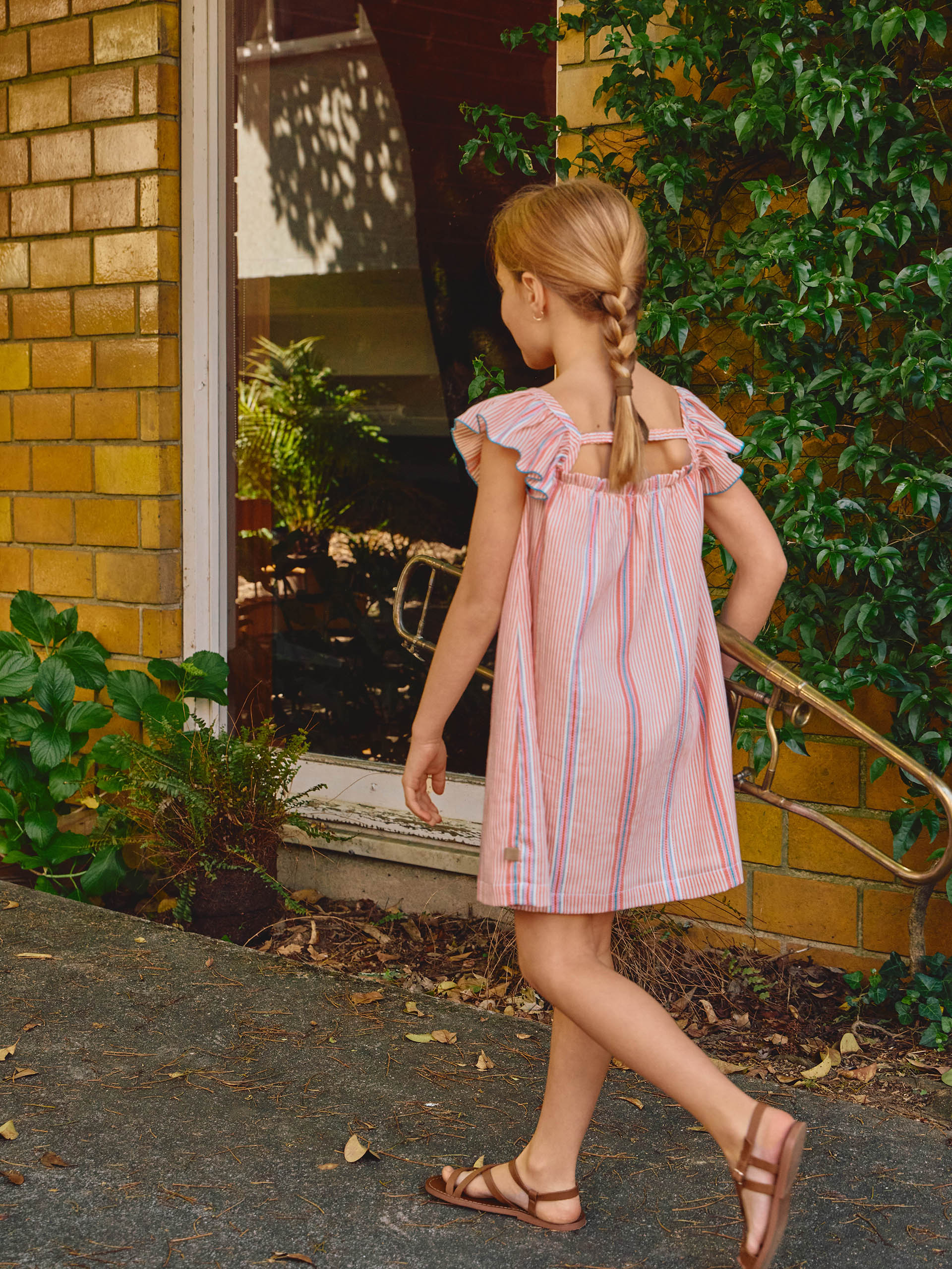 Dress in jacquard striped fabric