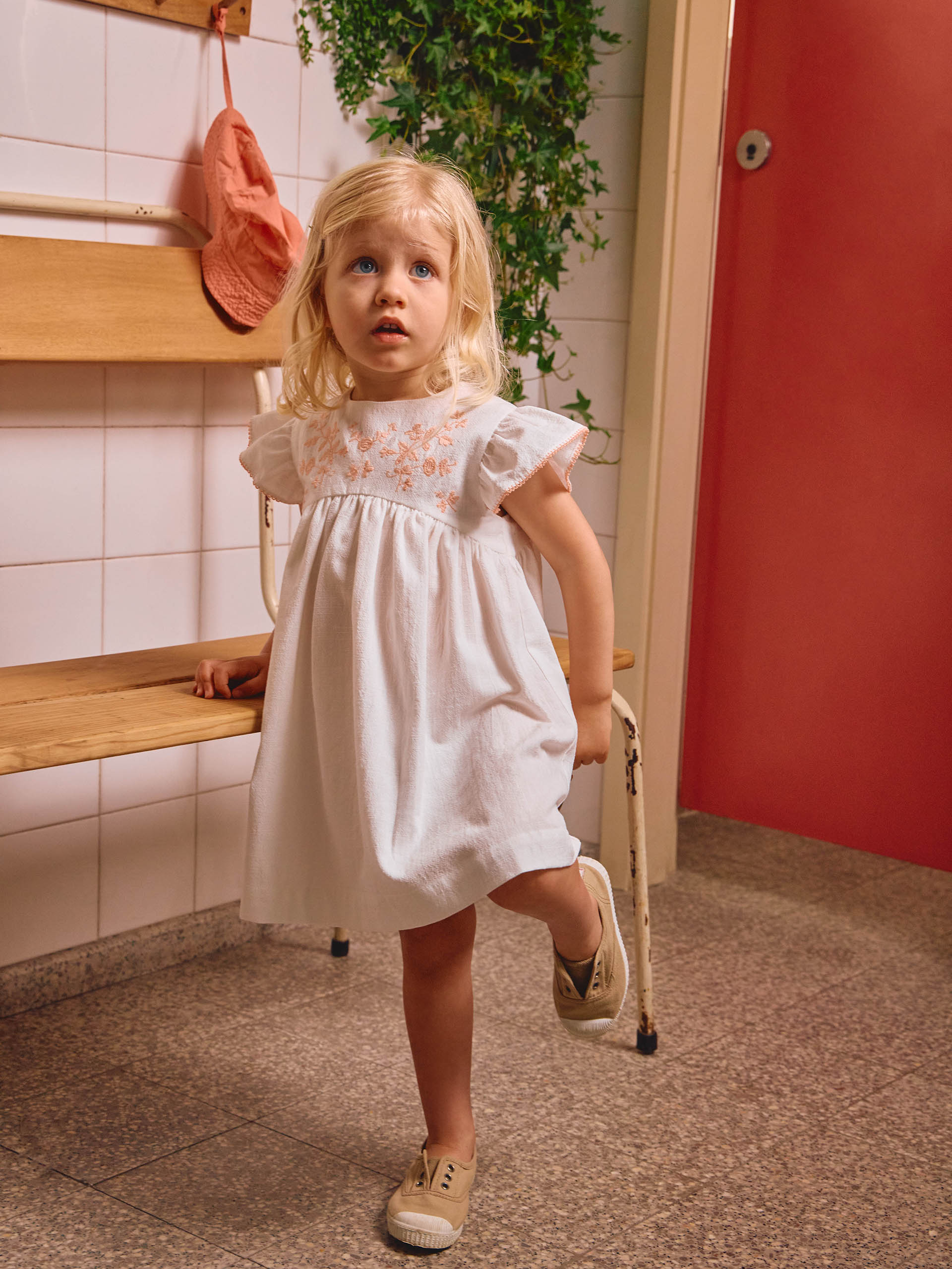 Dress textured and embroidered cotton