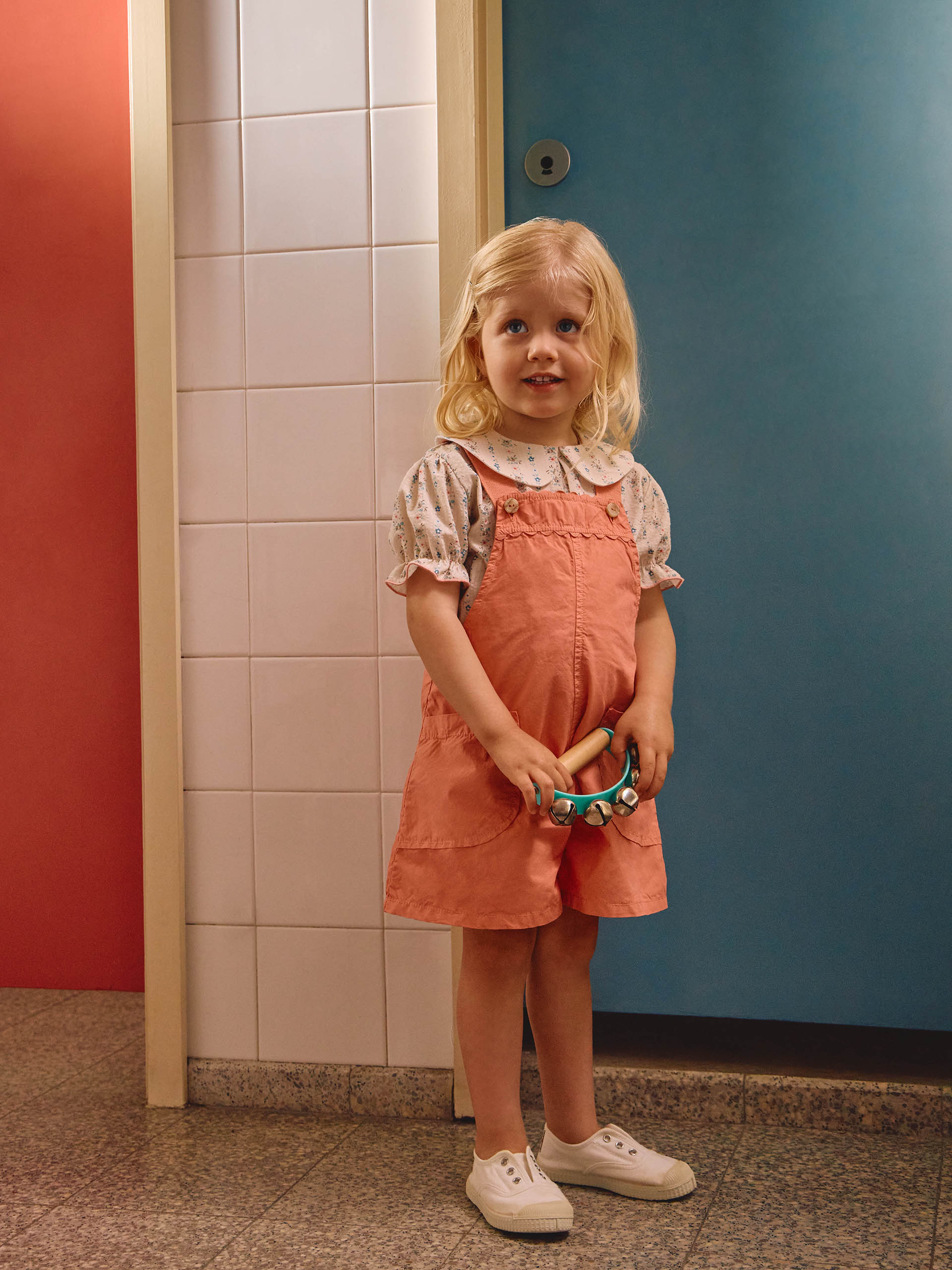 Twill dungaree shorts with rickrack detail