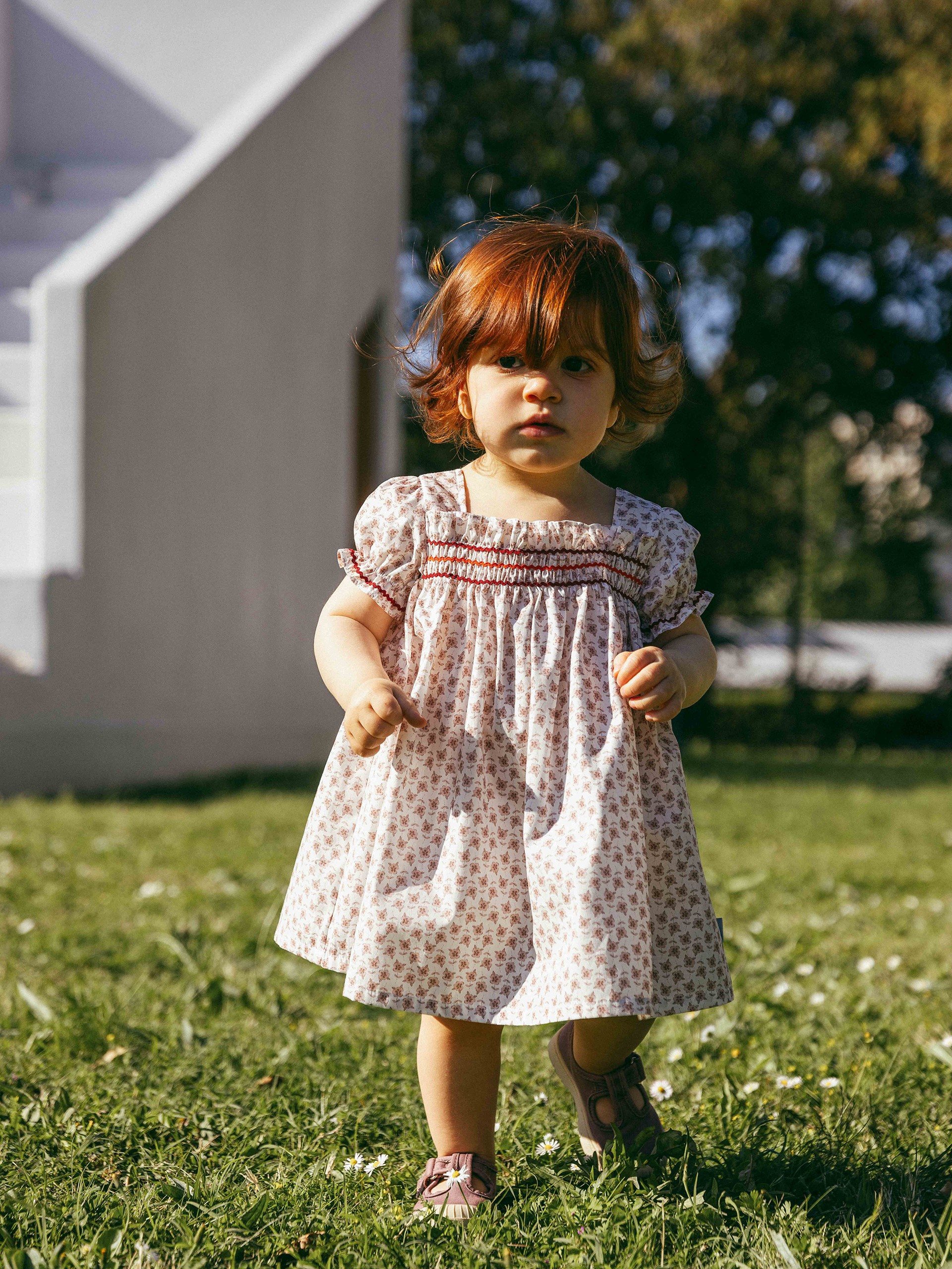 Vestido flores com detalhe de espiguilha