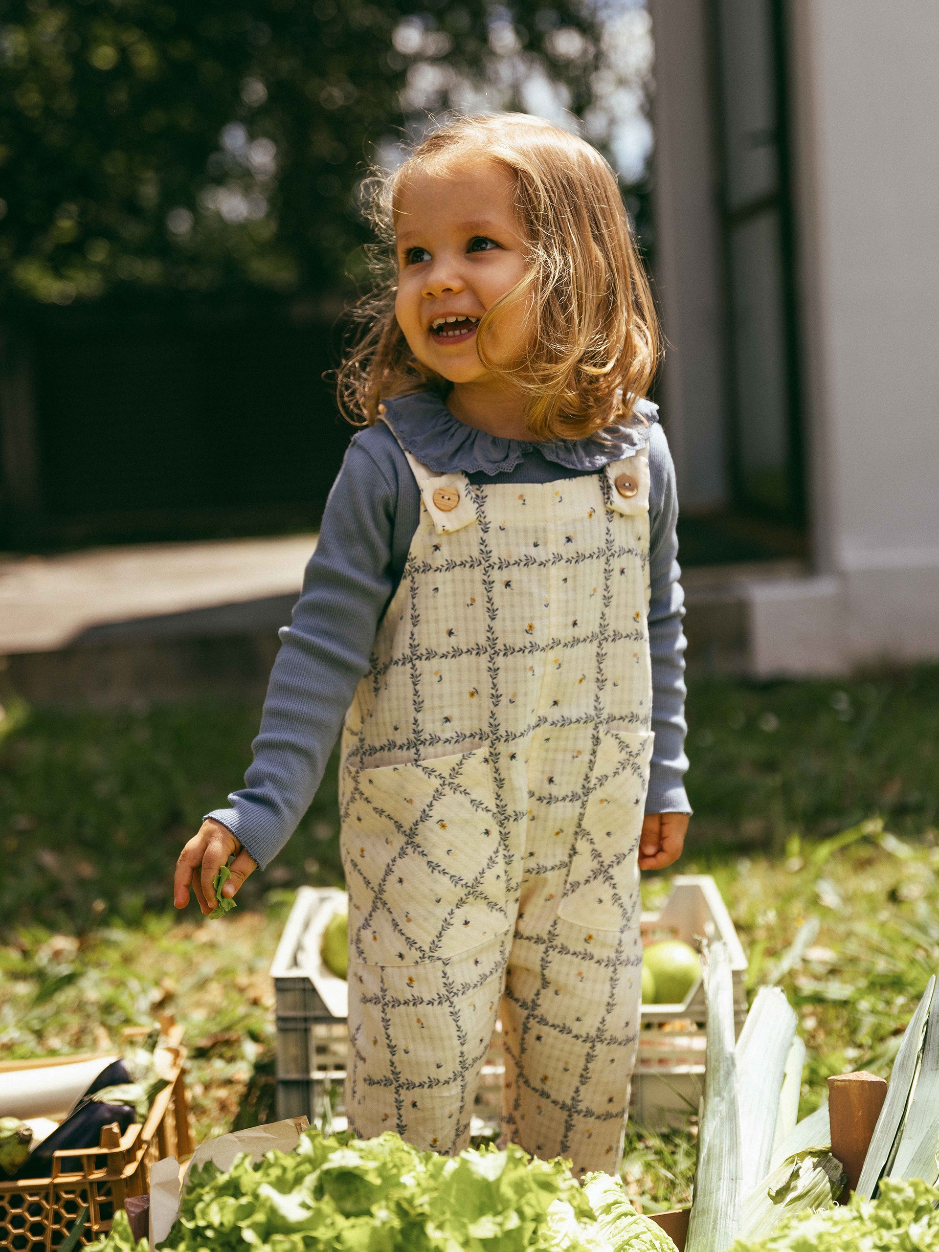 Dungarees printed textured cotton