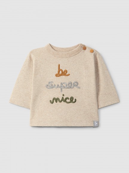 Camiseta de manga larga en algodón con bordado "be super nice" Camiseta de manga larga en algodón con bordado "be super nice"