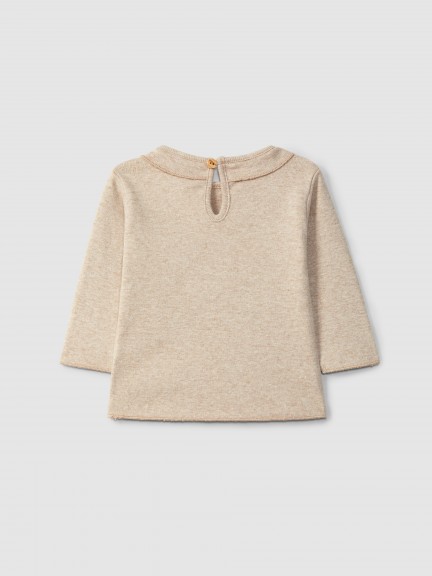 Longsleeve em algodão com bordado em fio de lã Longsleeve em algodão com bordado em fio de lã