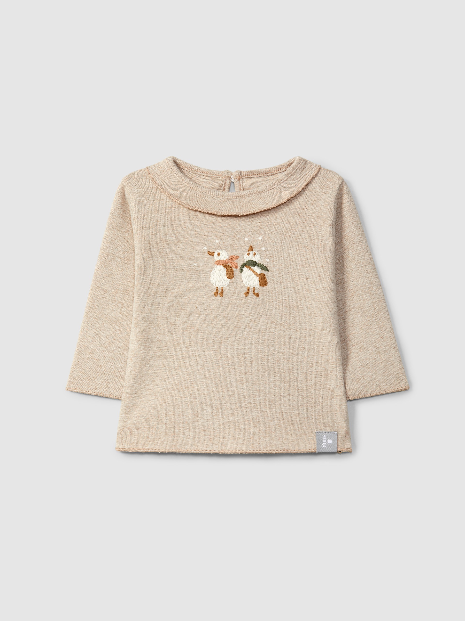 Camiseta de manga larga en algodón con bordado en hilo de lana