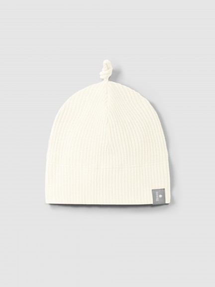 Ribbed jersey beanie with knot Ribbed jersey beanie with knot