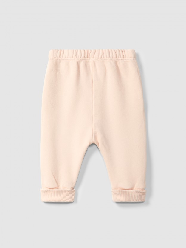 Pantalones pull-up en felpa con detalle en picunela Pantalones pull-up en felpa con detalle en picunela