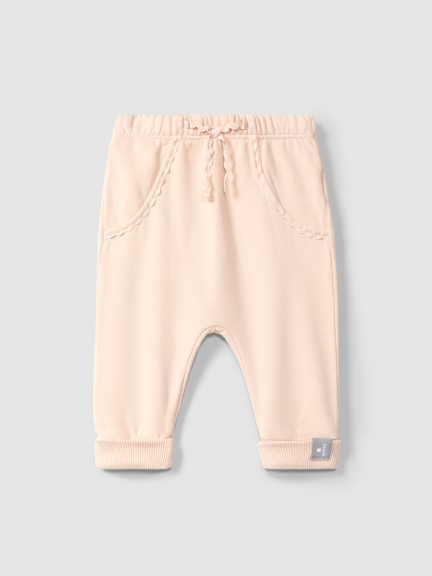 Plush pull-up pants with rickrack detail Plush pull-up pants with rickrack detail