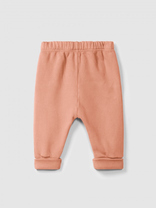 Pantalones pull-up en felpa con detalle en picunela Pantalones pull-up en felpa con detalle en picunela