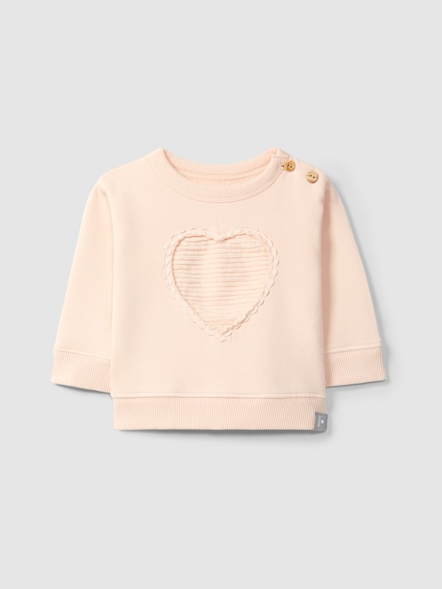Sudadera en felpa con aplique de corazón Sudadera en felpa con aplique de corazón