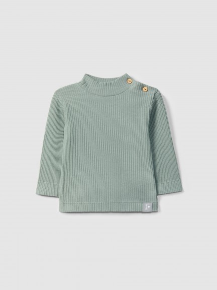 Longsleeve demi-col en maille cannel�e