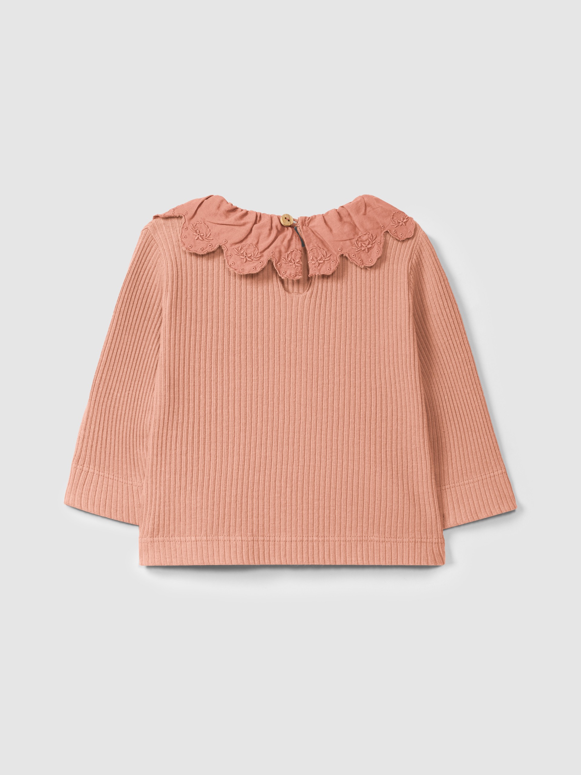 Longsleeve en maille cannelée à col en broderie anglaise