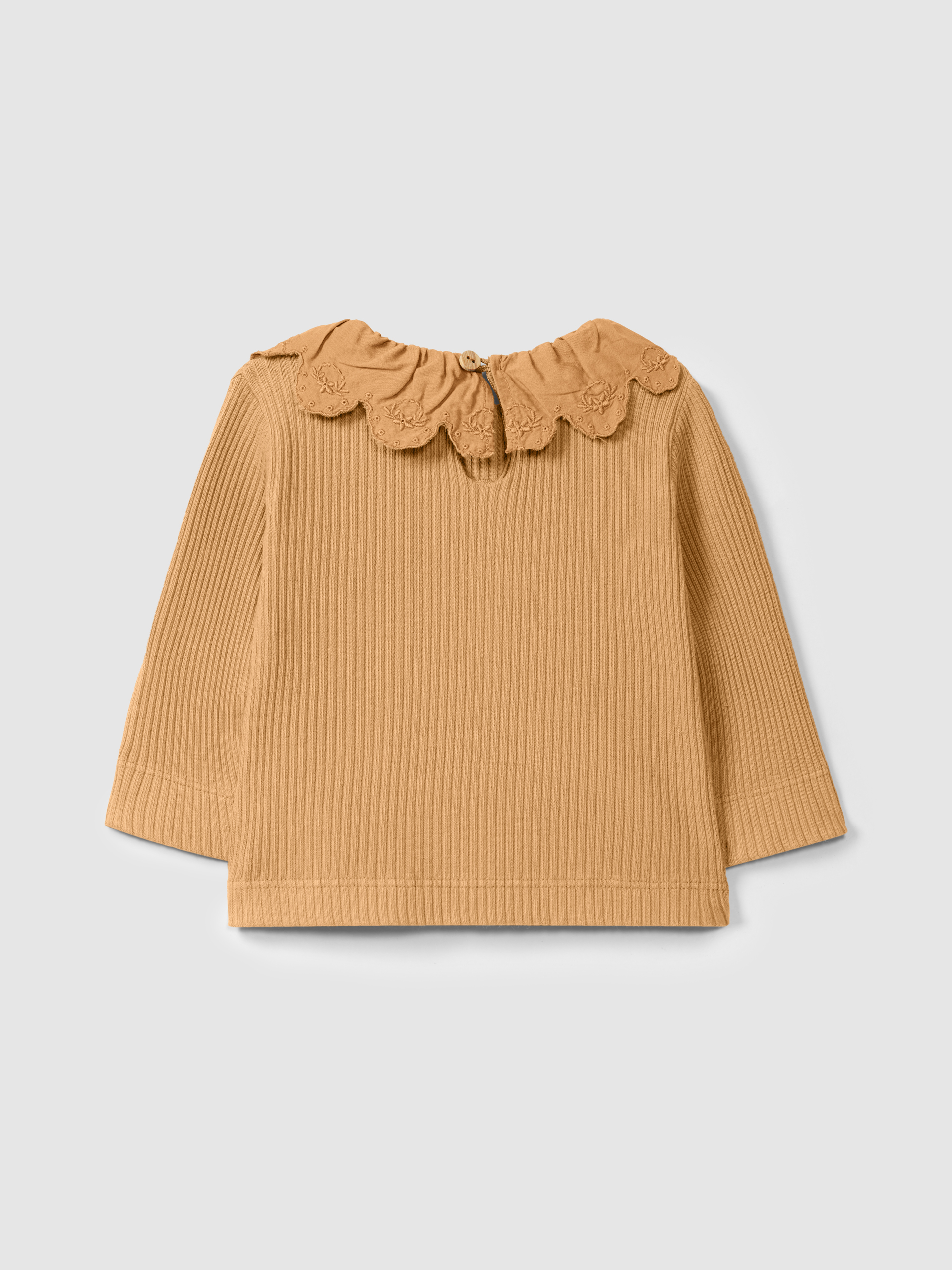 Longsleeve in ribbed jersey with English embroidery collar