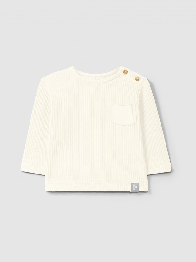 Longsleeve em malha canelada com bolso