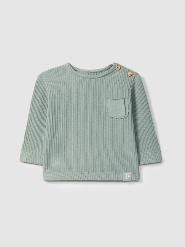 Longsleeve en maille cannelée avec poche Longsleeve en maille cannelée avec poche