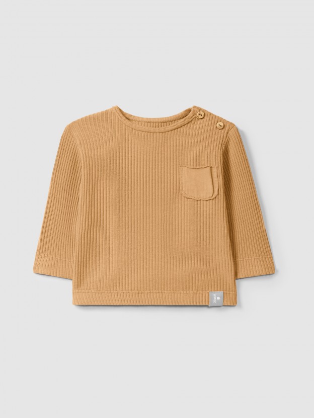 Longsleeve em malha canelada com bolso Longsleeve em malha canelada com bolso