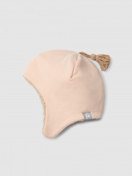 Bonnet en peluche avec pompon et doublure en fourrure