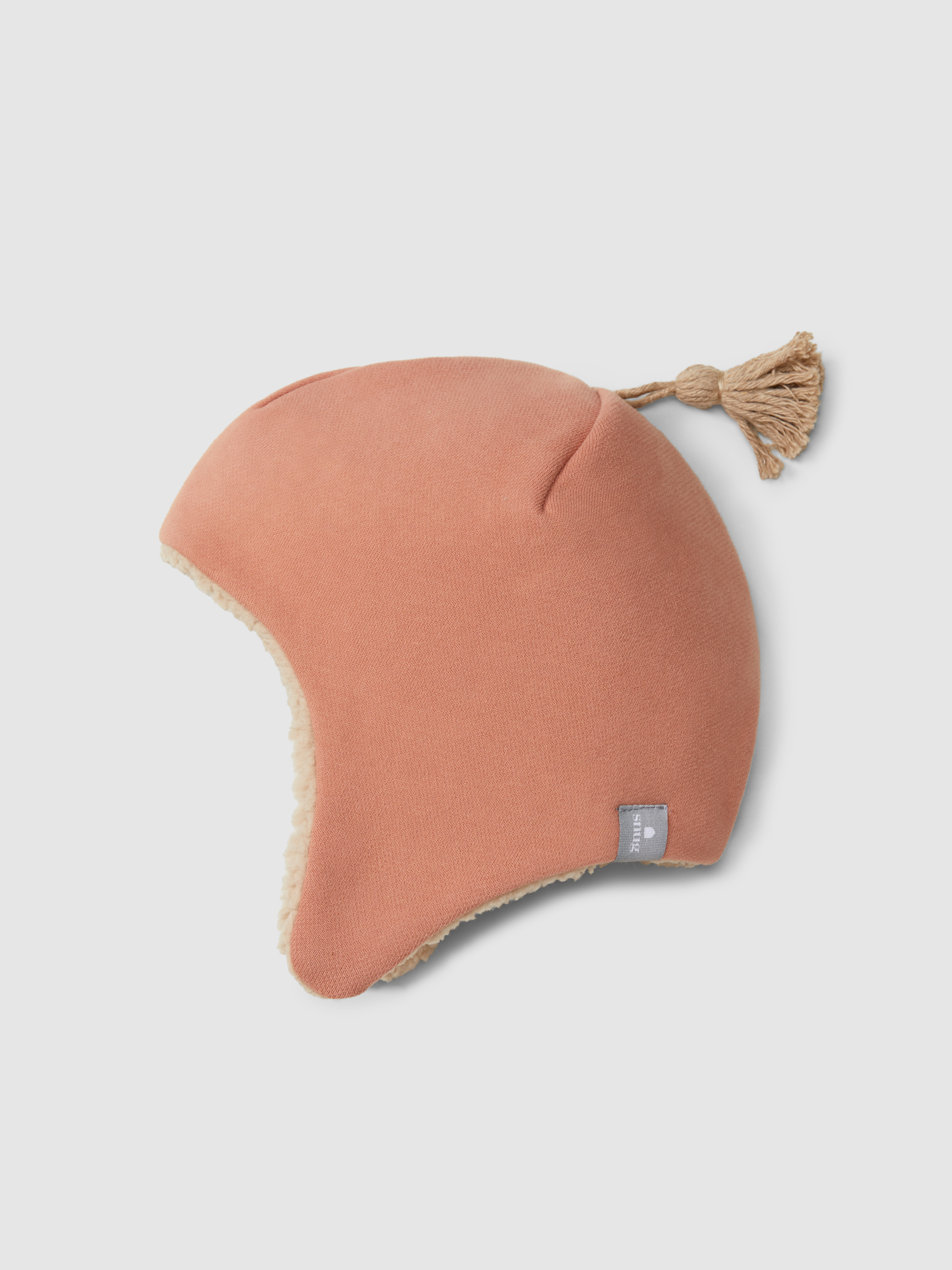 Gorro en felpa con pompón e interior de pelo