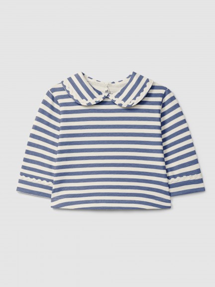 Camiseta de manga larga de rayas con detalle de picunela Camiseta de manga larga de rayas con detalle de picunela