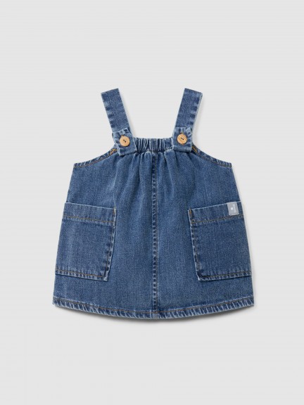 Saia de peito em denim de algod�o org�nico