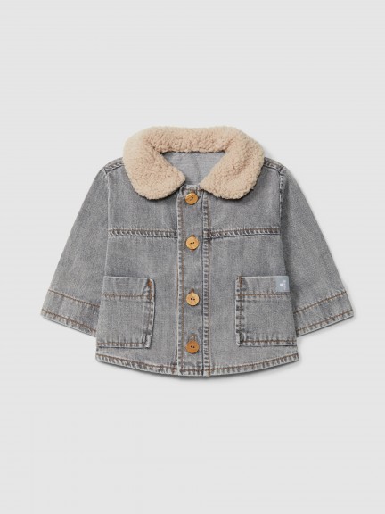 Gilet en denim avec col en fourrure amovible
