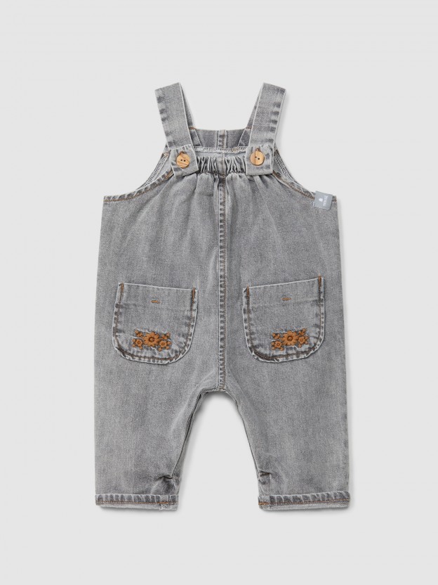 Organic cotton denim dungarees with embroidery detail Organic cotton denim dungarees with embroidery detail