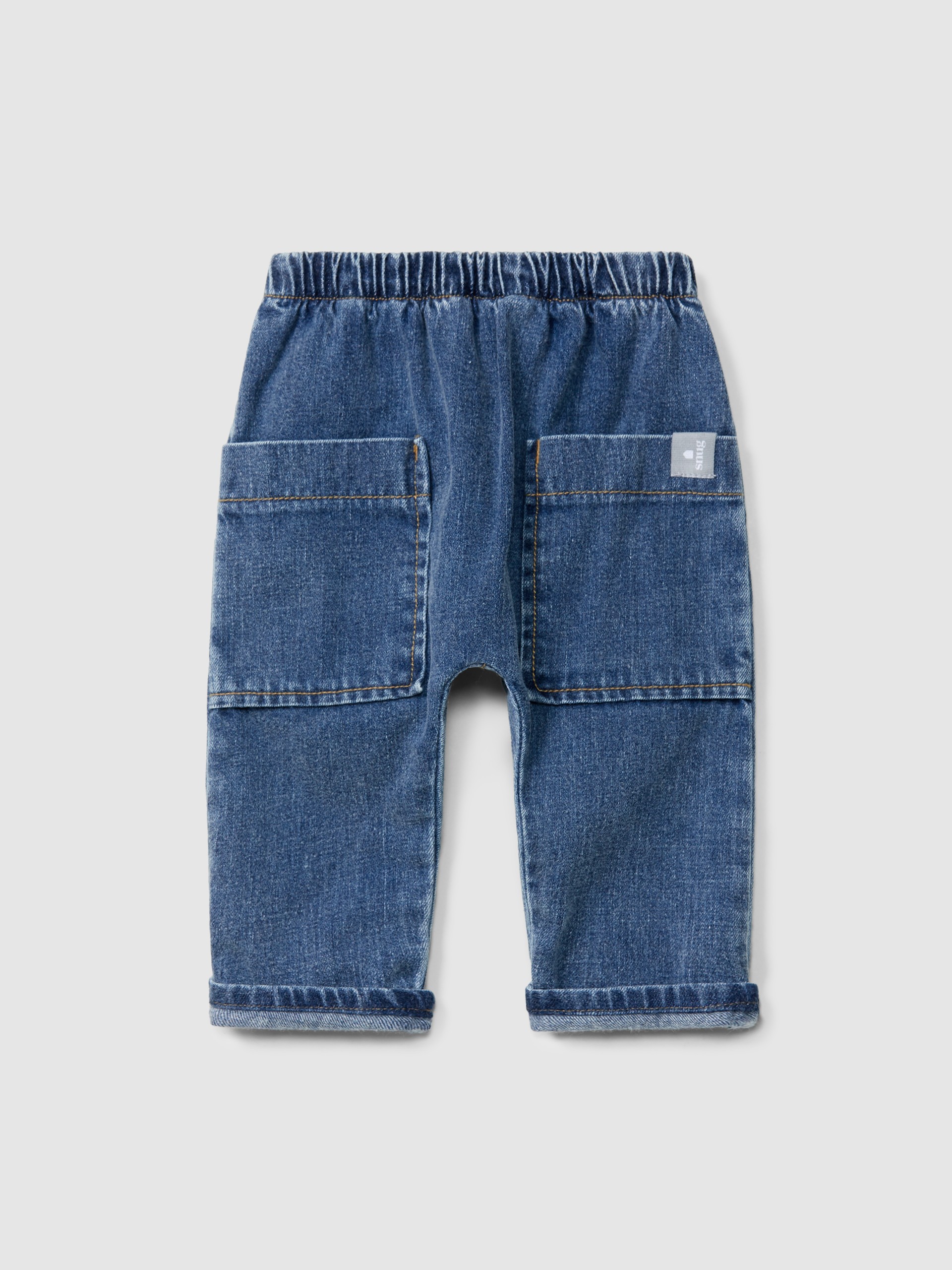 Calças pull-up em denim de algodão orgânico