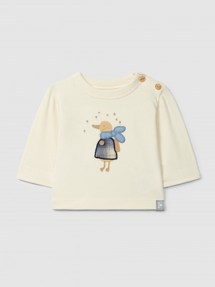 Camiseta de manga larga con estampado y aplique de tejido