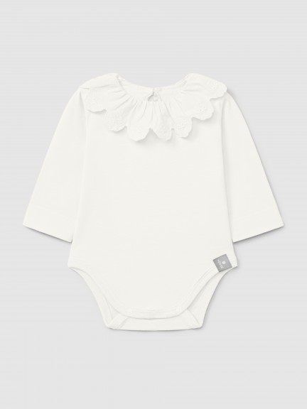 Body � col � volant avec broderie anglaise en coton biologique