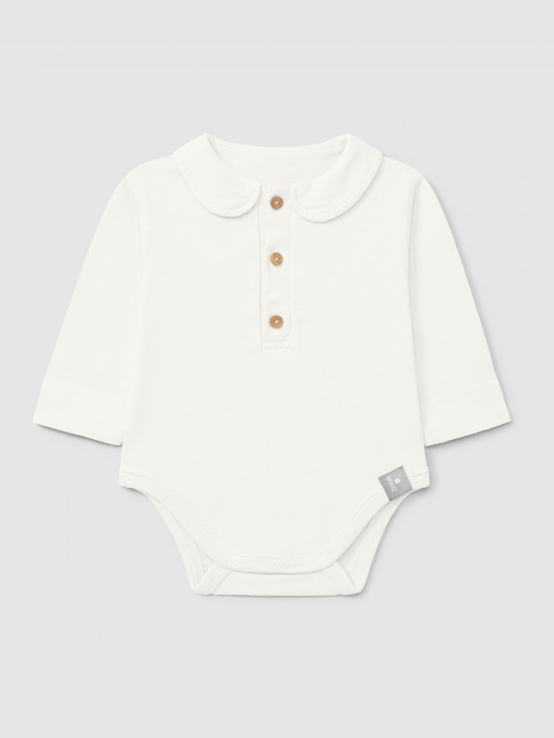 Organic cotton plain bodysuit with peter-pan collar Organic cotton plain bodysuit with peter-pan collar