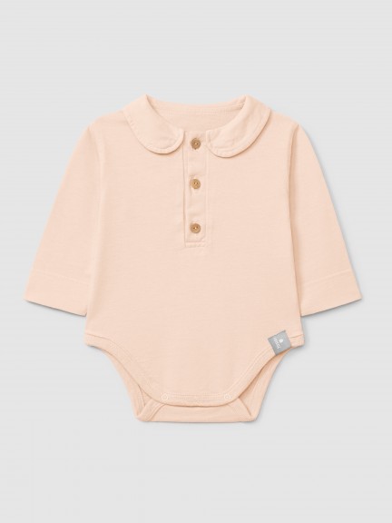 Organic cotton plain bodysuit with peter-pan collar Organic cotton plain bodysuit with peter-pan collar