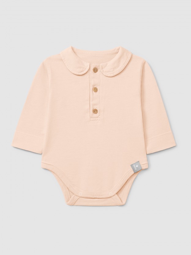 Organic cotton plain bodysuit with peter-pan collar Organic cotton plain bodysuit with peter-pan collar