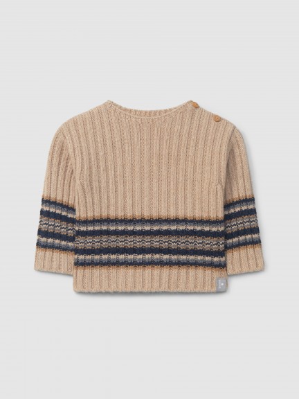 Knitted jumper with striped hem