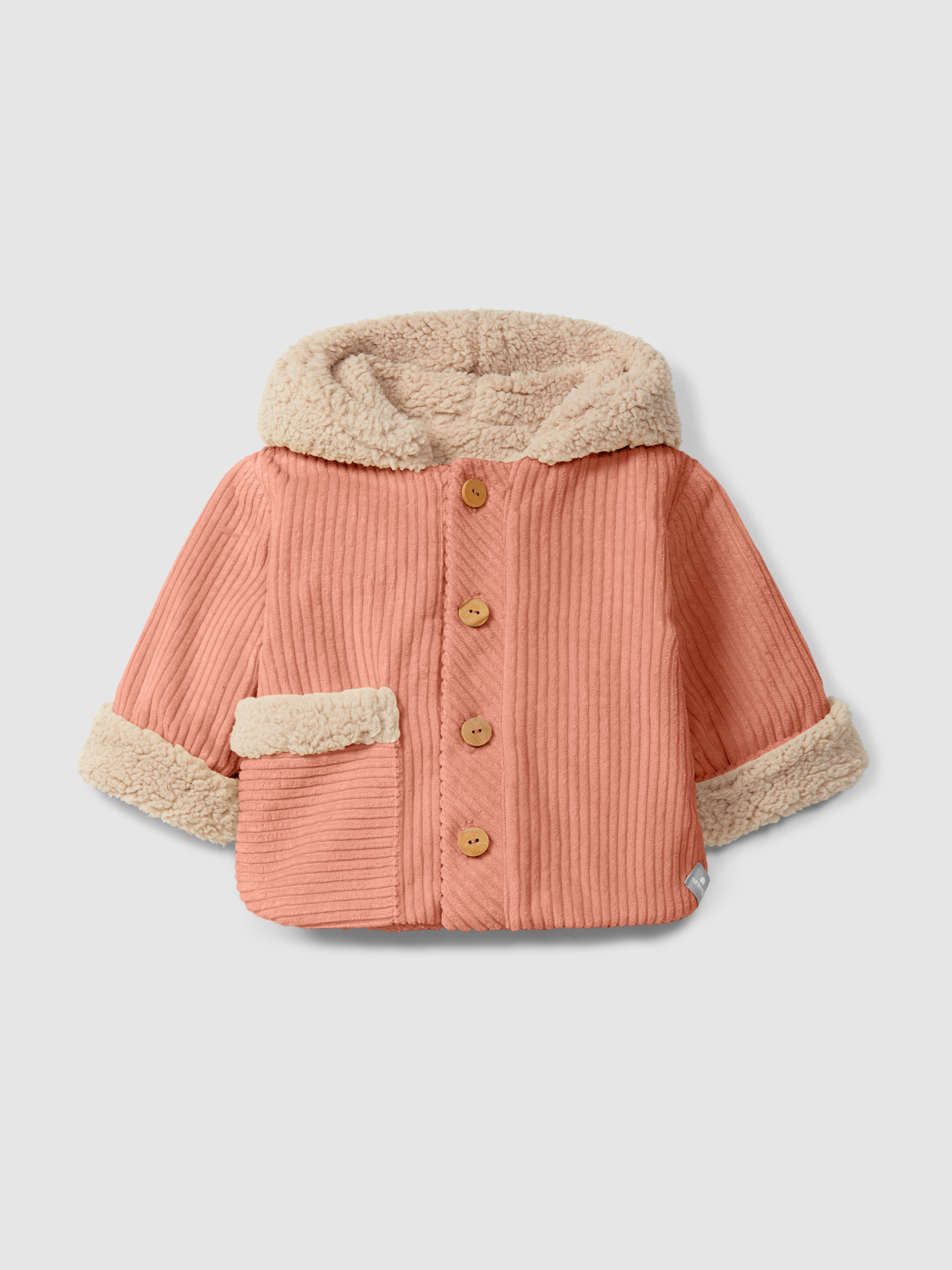 Ribbed velvet hooded jacket with pocket