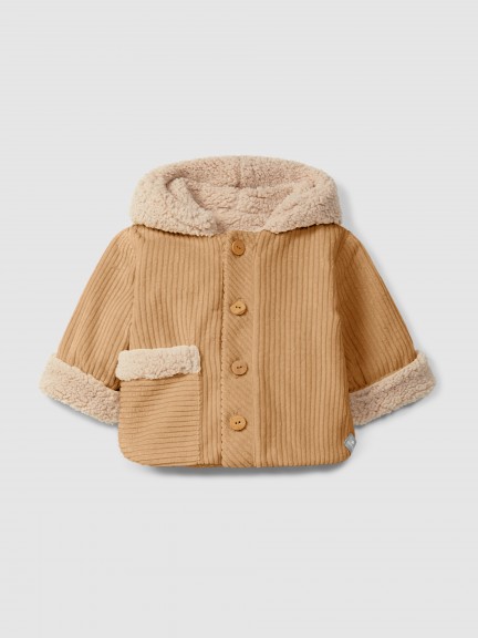 Ribbed velvet hooded jacket with pocket