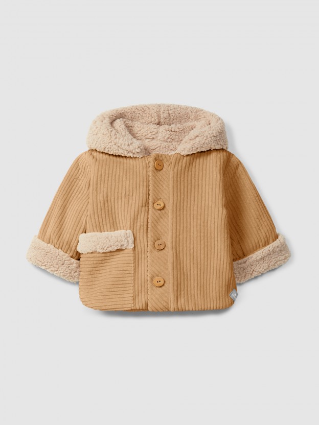 Gilet à capuche en velours cannelé avec poche Gilet à capuche en velours cannelé avec poche