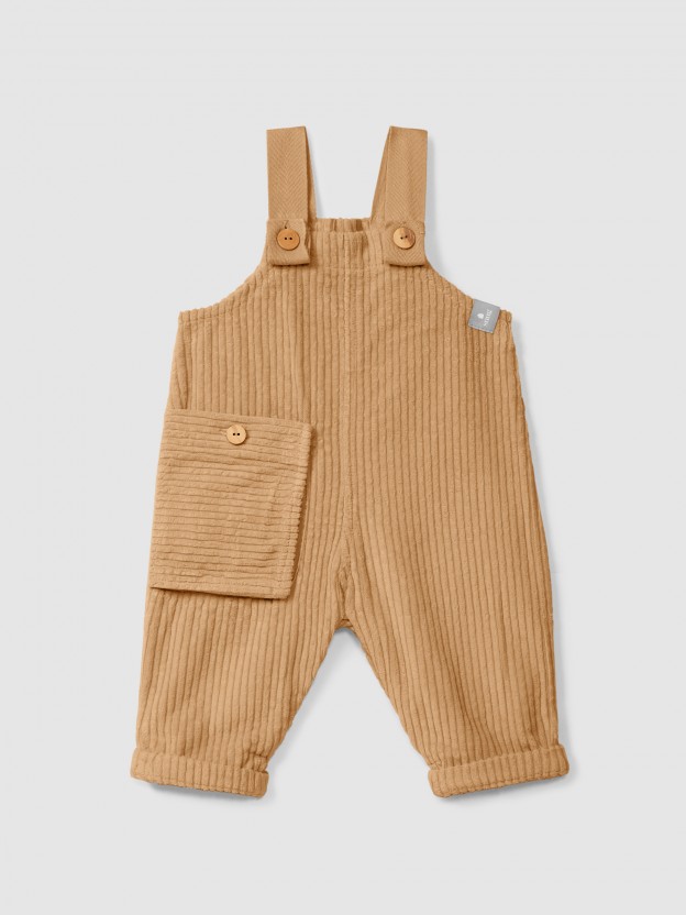 Jardineiras em veludo canelado com bolso Jardineiras em veludo canelado com bolso