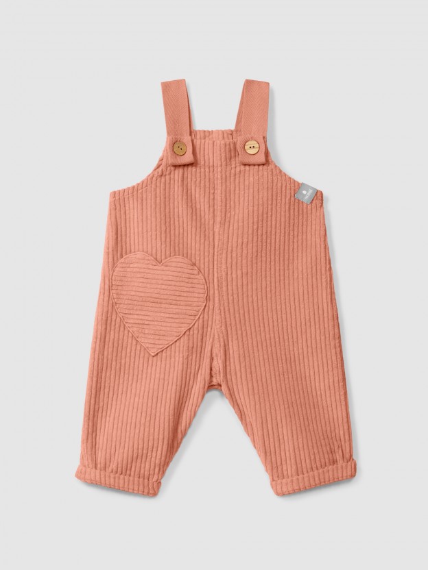 Ribbed velvet dungarees with heart pocket