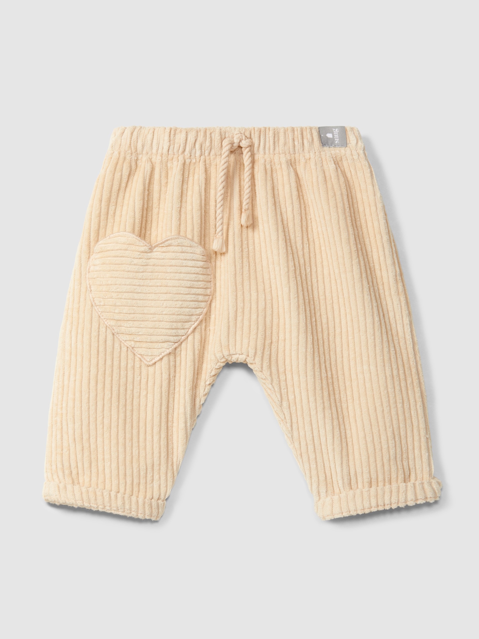 Calças pull-up em veludo canelado com bolso coração