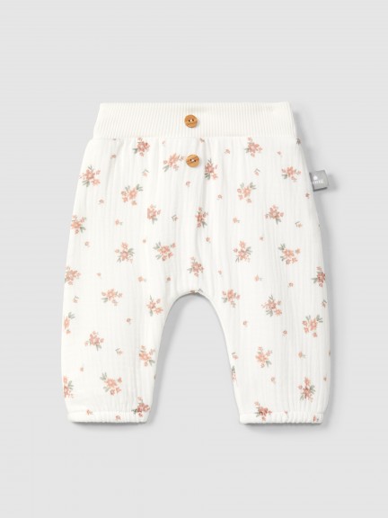 Pull-up pants in printed gauze