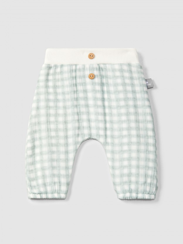 Pantalon pull-up en gaze imprimée Pantalon pull-up en gaze imprimée