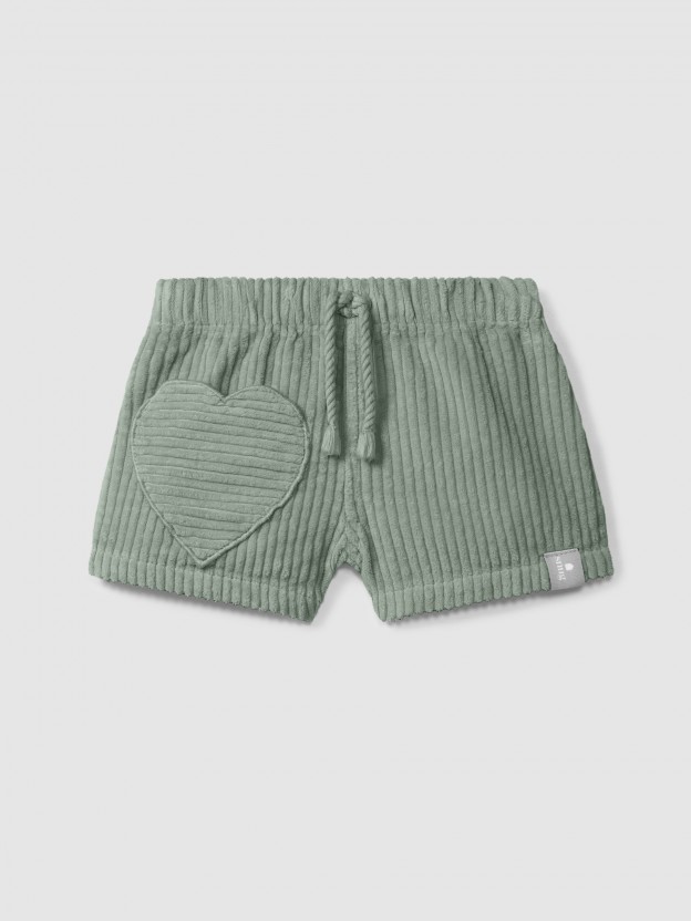 Cal��es pull-up em veludo canelado com bolso cora��o