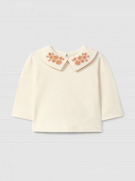 Longsleeve with collar embroidered flowers Longsleeve with collar embroidered flowers