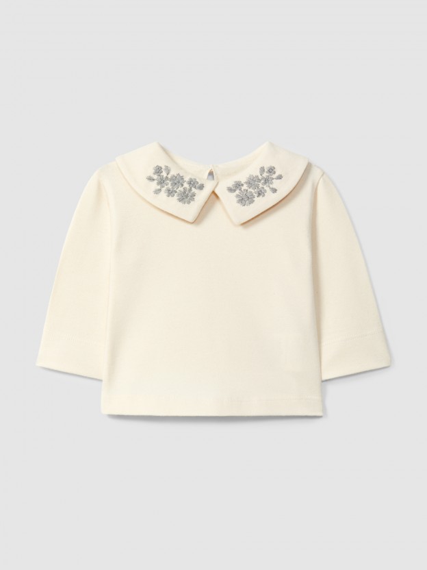 Longsleeve à col fleurs brodées Longsleeve à col fleurs brodées