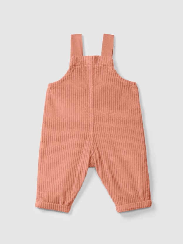 Ribbed velvet dungarees with heart pocket