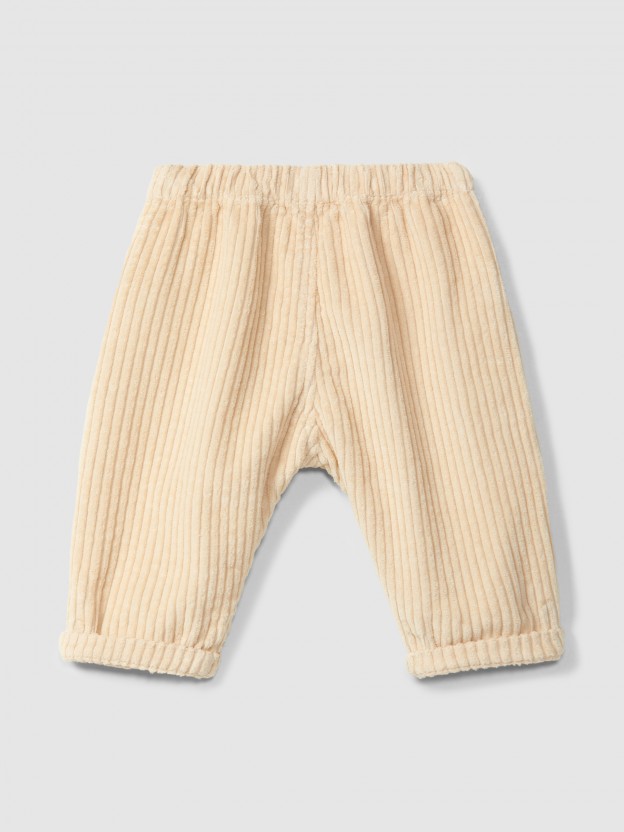 Calças pull-up em veludo canelado com bolso coração Calças pull-up em veludo canelado com bolso coração