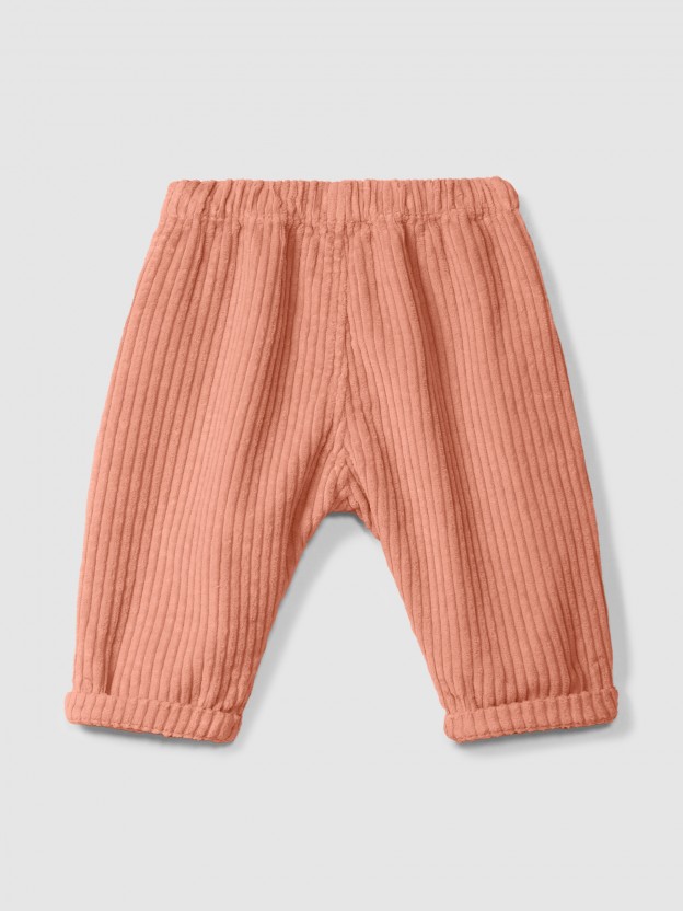 Pantalon pull-up en velours cannelé avec poche en cœur Pantalon pull-up en velours cannelé avec poche en cœur